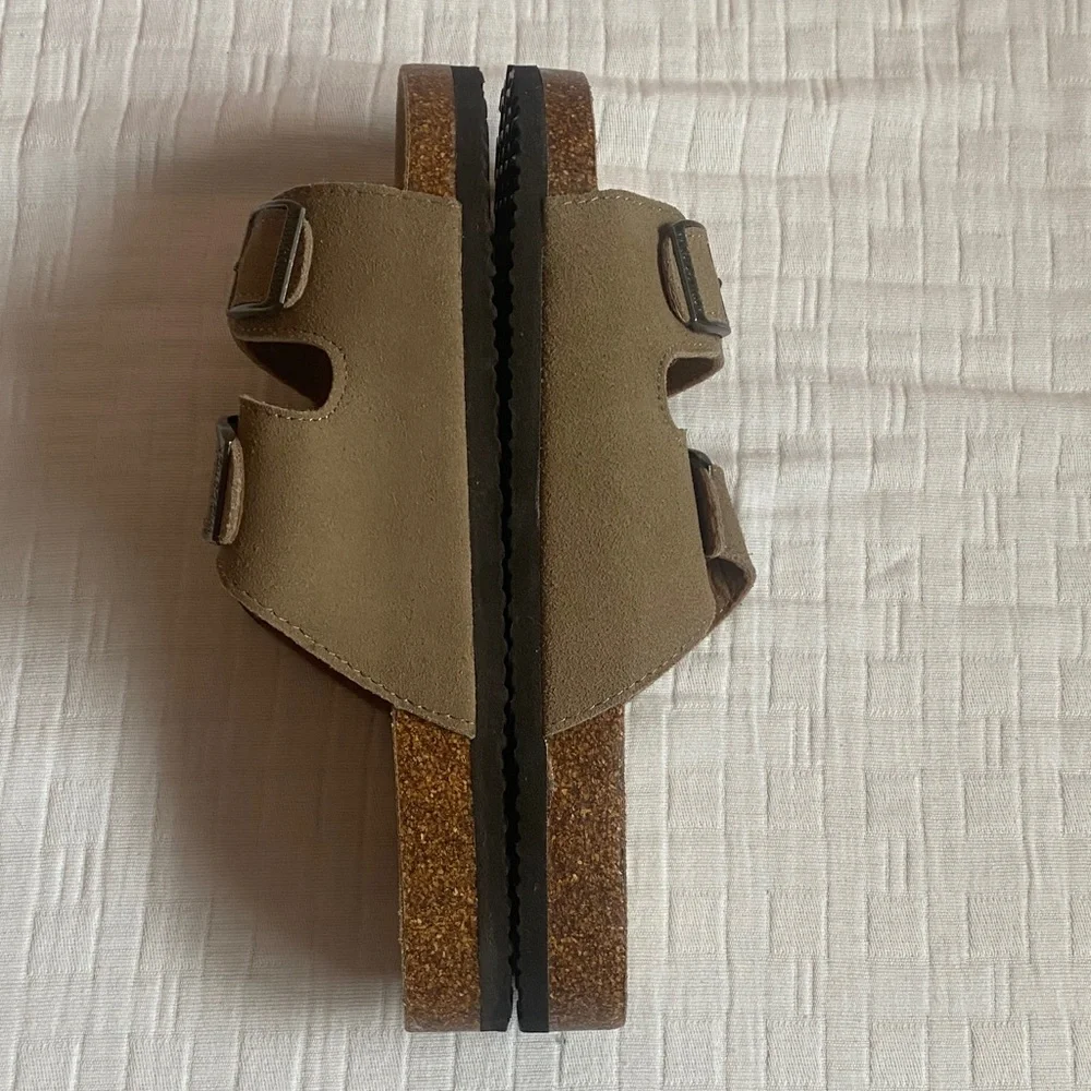 WOODSTOCK Two-Band Suede Slide Sandals in Taupe